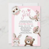 Invitation Whimsical Boho Woodland Baby shower fille Boho ros (Devant)