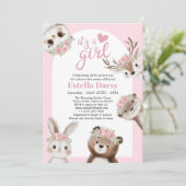 Invitation Whimsical Boho Woodland Baby shower fille Boho ros (Debout devant)