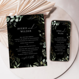 Invitation Whimsical Botanical Black Gold Mariage traditionne