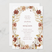 Invitation Whimsical Botanical Bourgogne Wreath Couples Douch (Devant / Derrière)