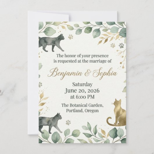 Invitation Whimsical Botanical Cats Design (Devant)