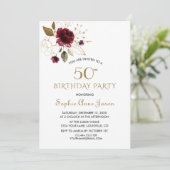 Invitation Whimsical Bourgogne Gold Floral 50e anniversaire (Debout devant)