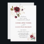 Invitation Whimsical Bourgogne Gold Flowers Monogramme Mariag<br><div class="desc">Design unique et élégant,  avec des fleurs délicates aux contours dorés et des fleurs bordeaux aquarelles ; sur l'arrière-plan et les initiales florales. Utilisez l'outil Personnaliser pour ajouter vos informations. Visitez,  s'il vous plaît,  ma Collection Florale d'Or Bourgogne.</div>