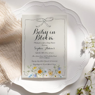 Invitation Whimsical Bow Baby in Bloom Fleur sauvage Baby sho