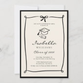 Invitation Whimsical Bow Black and White Graduation party (Devant)
