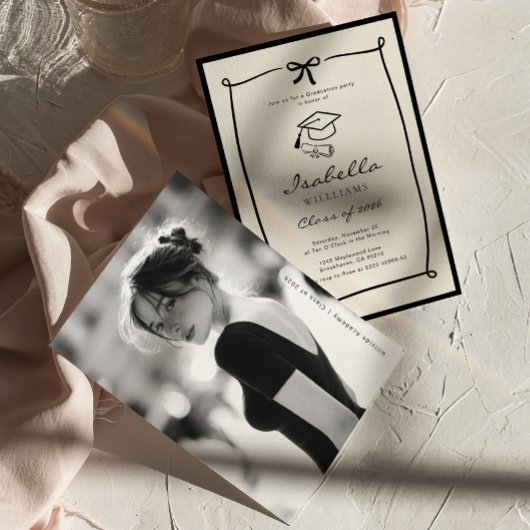 Invitation Whimsical Bow Black and White Graduation party