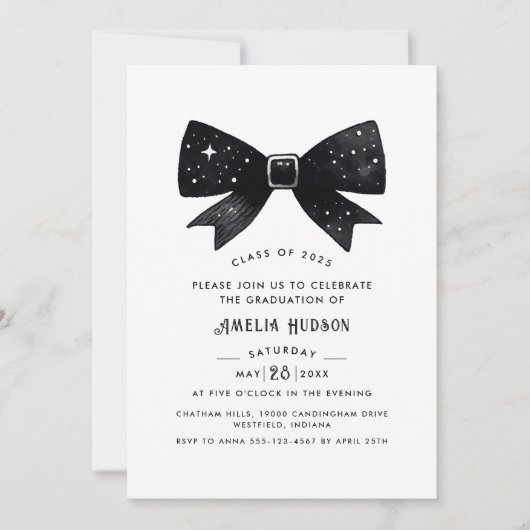 Invitation Whimsical Bow Black & White Graduation Party (Devant)