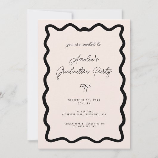 Invitation Whimsical Bow cursive border graduation party (Devant)
