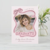 Invitation Whimsical Bow Frame Future Plans Pink Graduation (Debout devant)