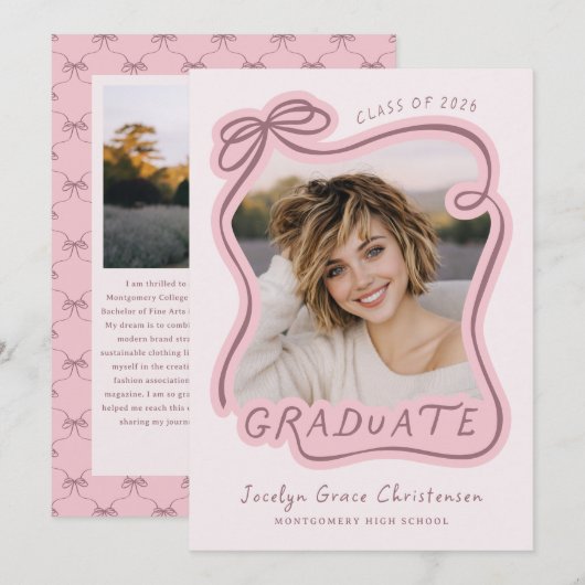 Invitation Whimsical Bow Frame Future Plans Pink Graduation (Devant / Derrière)