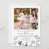Invitation Whimsical Bow Hand drawn Graduation Party Photo (Dos)