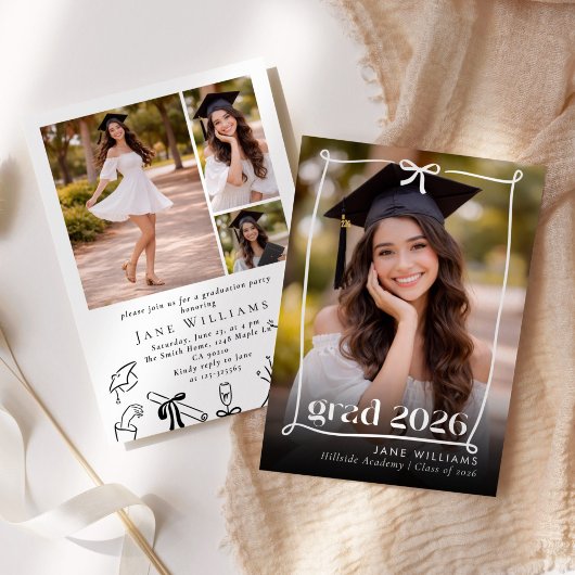 Invitation Whimsical Bow Hand drawn Graduation Party Photo