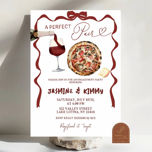 Invitation Whimsical Bow Italien Perfect Fiançailles de paire