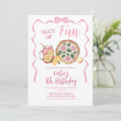 Invitation Whimsical Bow Lemonade and Pizza Girl Birthday (Debout devant)