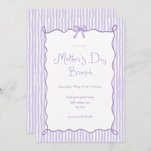 Invitation Whimsical Bow Lilac Fête des Mères Brunch Invitati (Devant / Derrière)