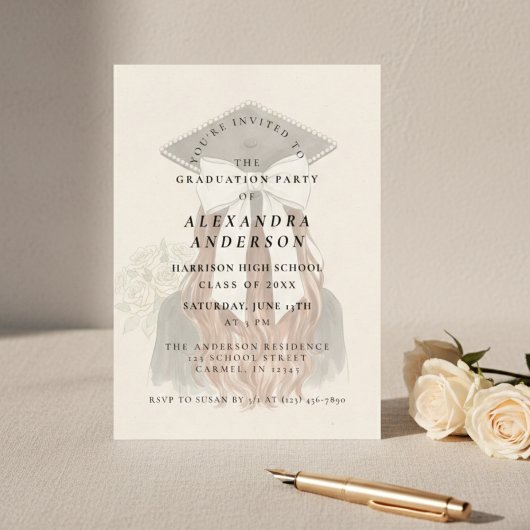 Invitation Whimsical Bow Photo Graduation Party