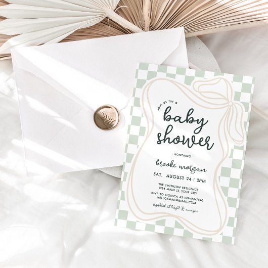 Invitation Whimsical Bow Preppy Baby shower neutre genre