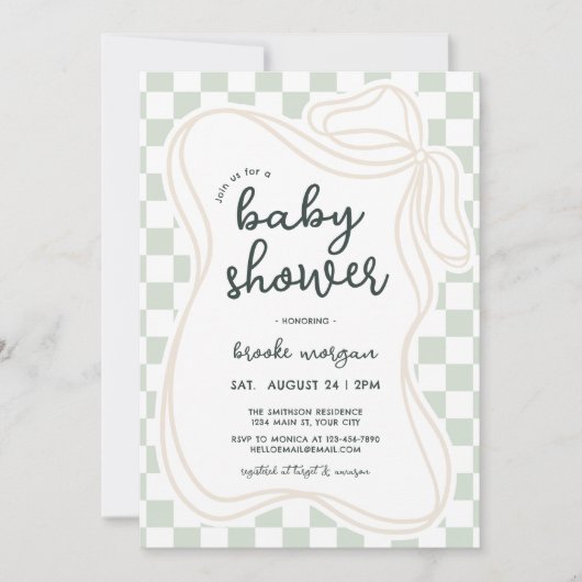 Invitation Whimsical Bow Preppy Baby shower neutre genre (Devant)