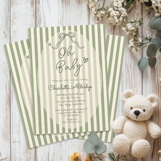 Invitation Whimsical Bow Sage Green Baby Shower