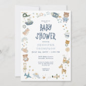 Invitation Whimsical Boy Watercolor Baby shower Doodle (Devant)