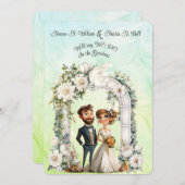 Invitation Whimsical Bride Mariage Arch Blue Green (Devant / Derrière)