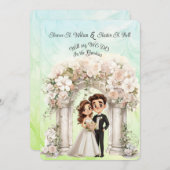 Invitation Whimsical Bride Mariage Arch Blue Green (Devant / Derrière)