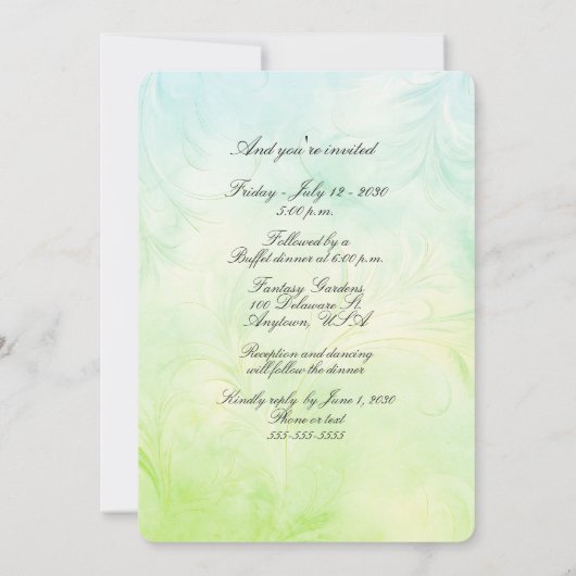 Invitation Whimsical Bride Mariage Arch Blue Green (Dos)