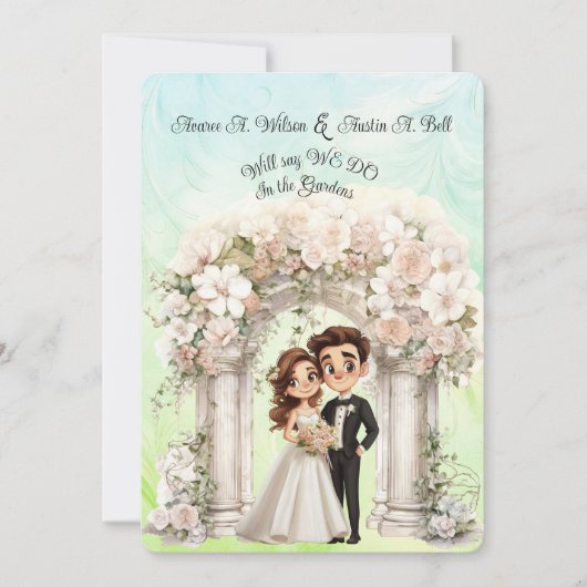 Invitation Whimsical Bride Mariage Arch Blue Green (Devant)