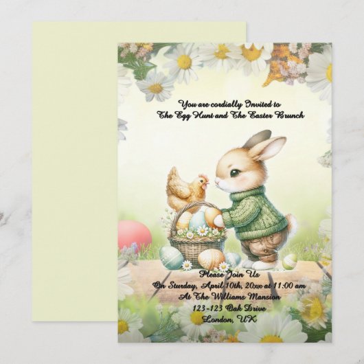 Invitation - Whimsical Bunny Easter Brunch & Egg Hunt Invitat (Devant / Derrière)