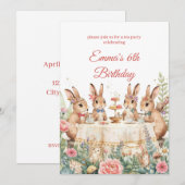 Invitation Whimsical Bunny Garden Tea Party Birthday (Devant / Derrière)