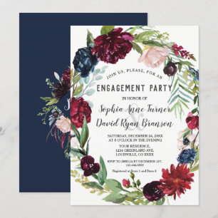 Invitation Whimsical Burgundy Blush Flowers Mariage bleu mari