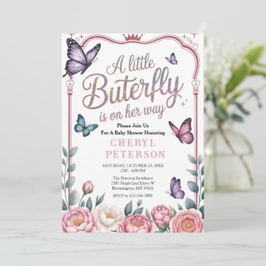 Invitation Whimsical Butterfly Baby Shower (Debout devant)