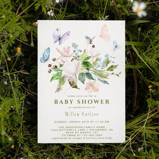 Invitation Whimsical Butterfly Garden Cute Baby shower de pri