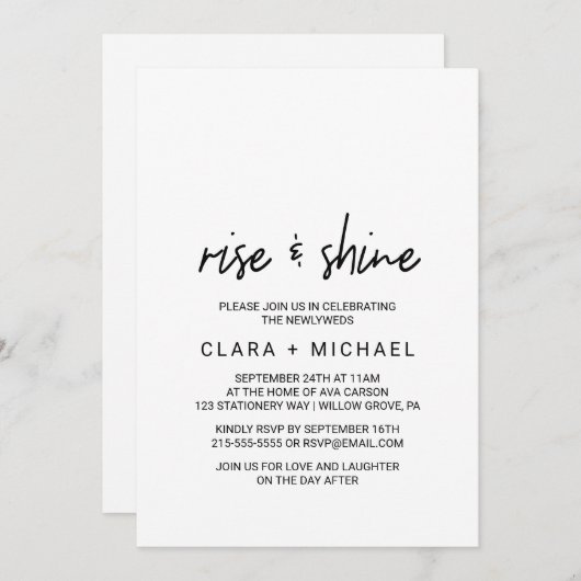 Invitation Whimsical Calligraphy Mariage Brunch (Devant / Derrière)