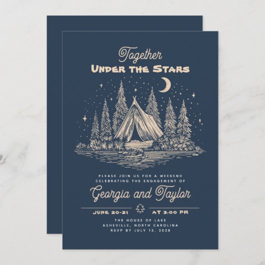 Invitation Whimsical Camping Under the Stars Engagement Party (Devant / Derrière)