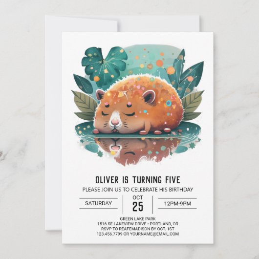 Invitation Whimsical Capybara délice Anniversaire (Devant)