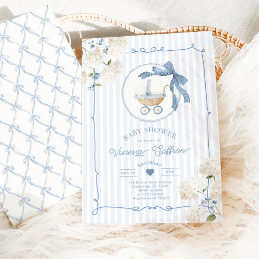 Invitation Whimsical Carriage French nursery Blue Baby shower