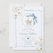 Invitation Whimsical Carriage French nursery Blue Baby shower (Devant)