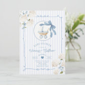 Invitation Whimsical Carriage French nursery Blue Baby shower (Debout devant)