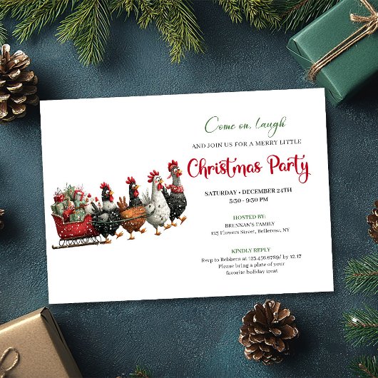 Invitation Whimsical Cartoon Chickens Modern Holiday Invites