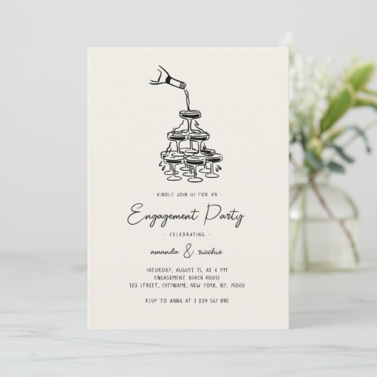 Invitation Whimsical Champagne Bubbly Tower Engagement Party (Debout devant)