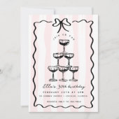 Invitation Whimsical Champagne Tower Bow Pink Striday (Devant)