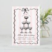 Invitation Whimsical Champagne Tower Bow Pink Striday (Debout devant)