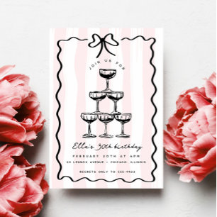 Invitation Whimsical Champagne Tower Bow Pink Striday