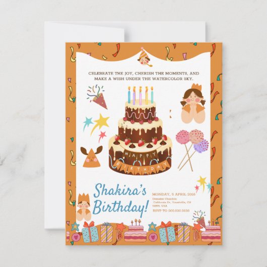 Invitation Whimsical Charming Aquarelle Chic Anniversaire Mag (Devant)