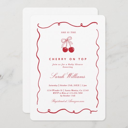Invitation Whimsical Cherry on Top Baby Shower Girl (Devant / Derrière)