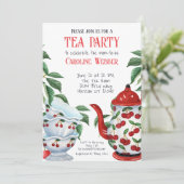 Invitation Whimsical Cherry Tea Party Douche (Debout devant)
