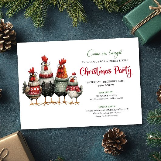 Invitation Whimsical Chickens Festive Cartoon Party Invite
