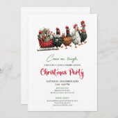 Invitation Whimsical Chickens Holiday Celebration Party Card (Devant / Derrière)