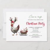 Invitation Whimsical Chickens Minimalist Christmas Party Card (Devant)